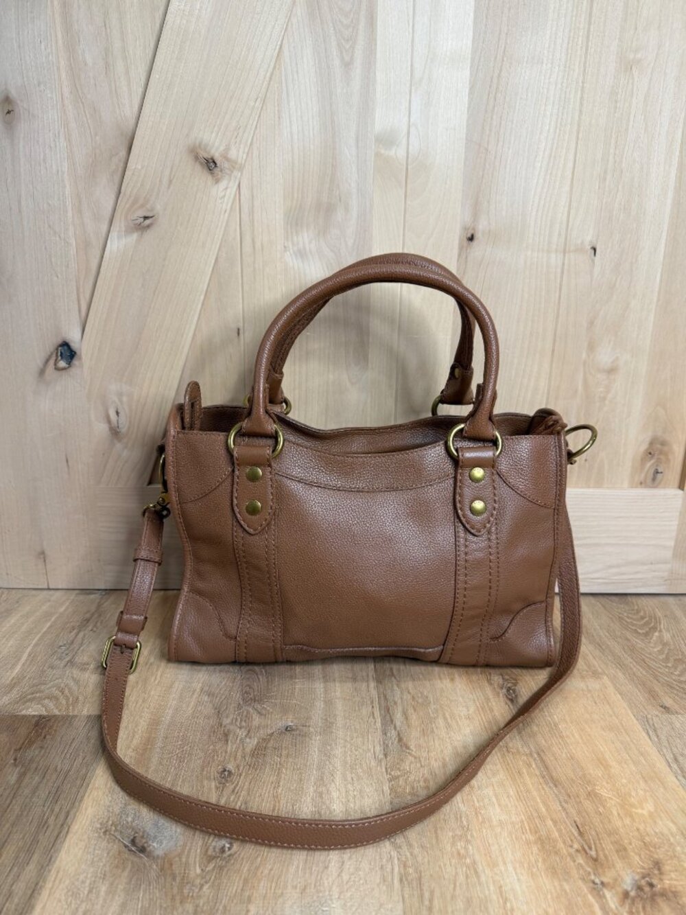 Frye Melissa Shoulder Bag Brown Leather Brass Hardware Crossbody Satchel